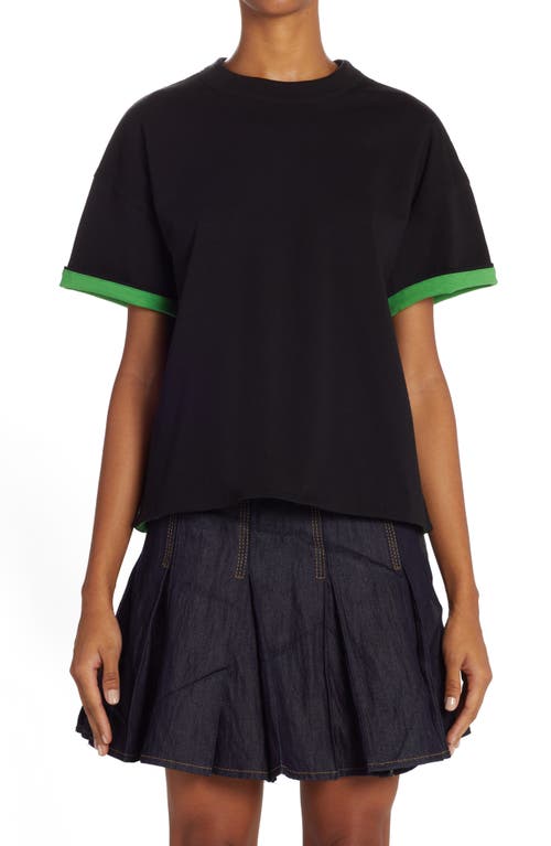 Bottega Veneta Double Layer Cotton T-Shirt in Black/Parakeet