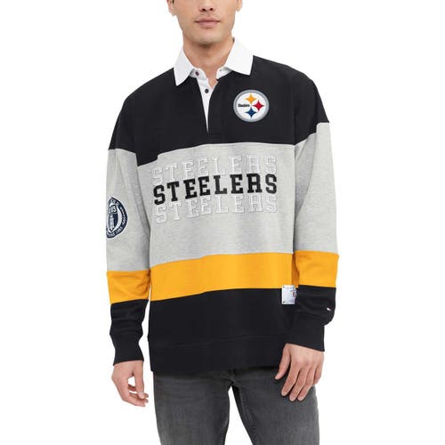 Men's Tommy Hilfiger Black Pittsburgh Steelers Connor Oversized Rugby Long Sleeve Polo