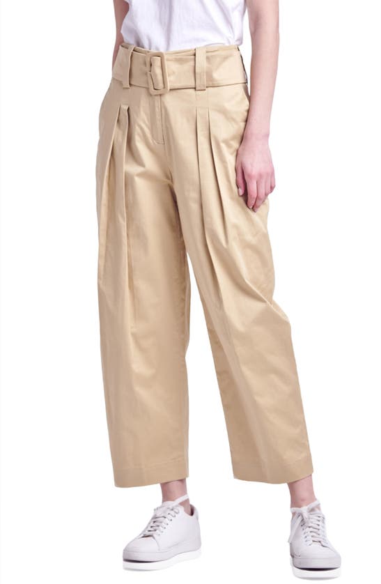 English Factory Belted Pleated Pants In Tan