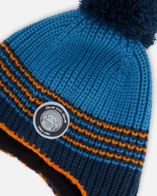 Deux Par Deux Baby Boy's Peruvian Knit Hat Blue And Orange In Stripes