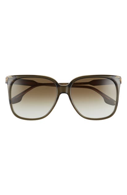 Victoria Beckham Core 59mm Square Gradient Sunglasses In Khaki/ Honey/ Green Gradient