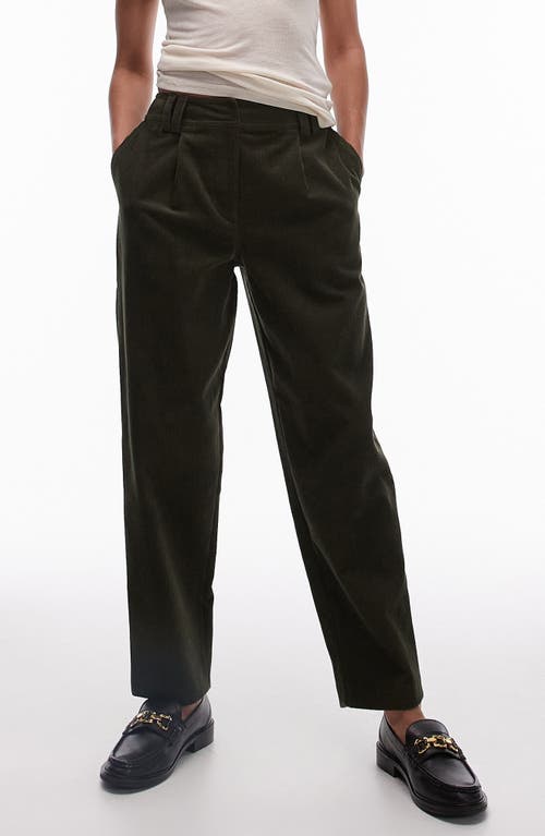 Shop Topshop Corduroy Ankle Pants In Khaki Green