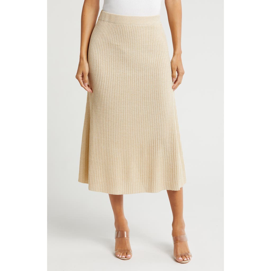 Gemma + Jane Ribbed A-line Sweater Skirt In Khaki Gold