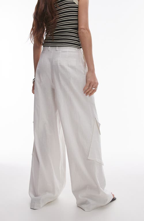 TOPSHOP TOPSHOP PLEATED LINEN BLEND WIDE LEG CARGO PANTS 