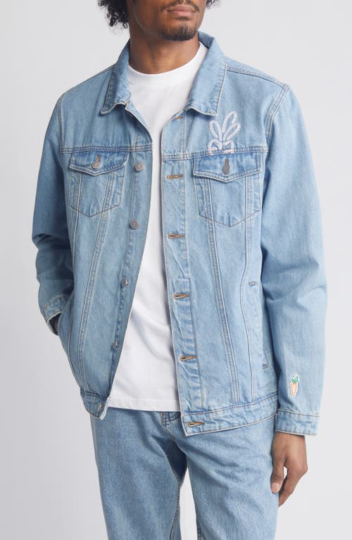 Wordmark Embroidered Cotton Denim Jacket in Blue