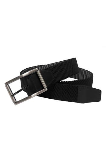 Shop Boconi Reversible Elastic Braid Feather Edge Belt In Black/grey