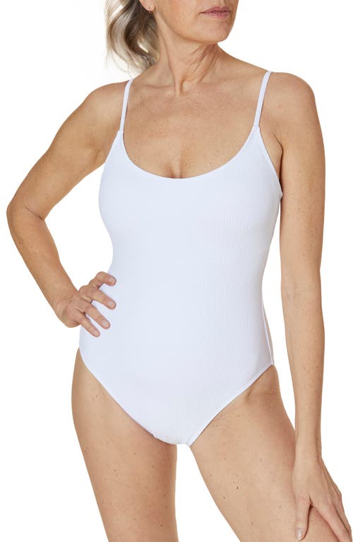 Amalfi Rib Long Torso One-Piece Swimsuit in White