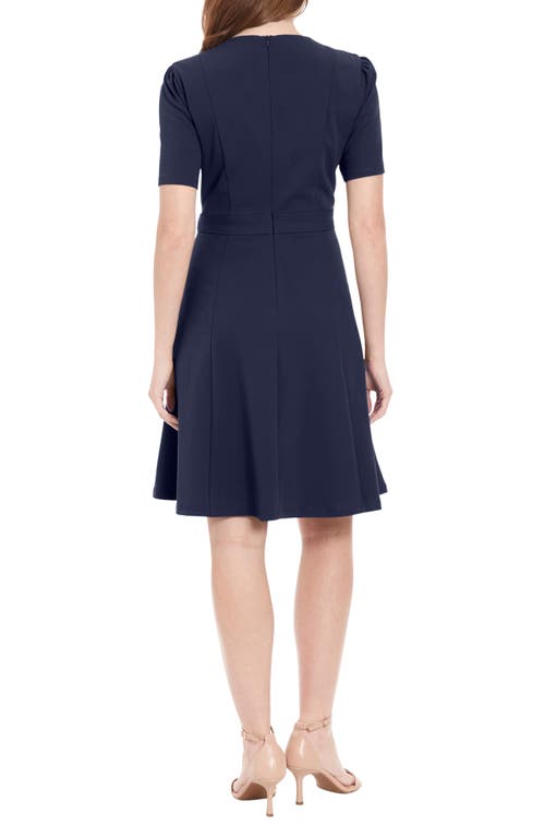 London Times Button Tab Fit & Flare Dress In Navy Blazer