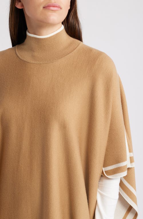 Hugo Boss Boss Lalena Mock Neck Virgin Wool Poncho In Iconic Camel