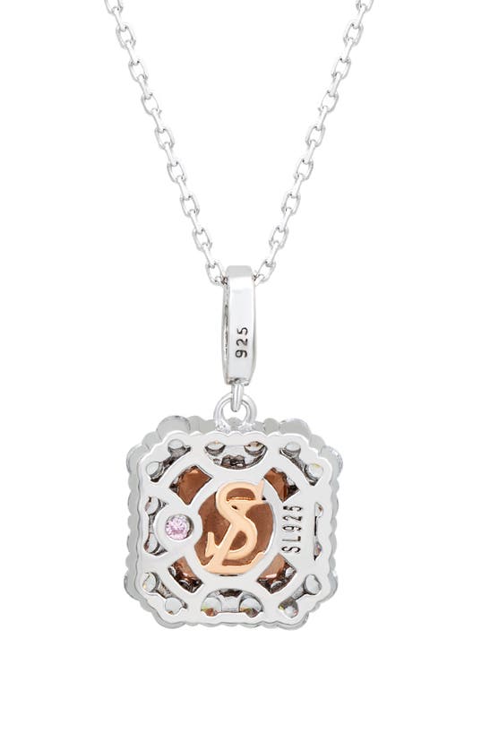 Shop Suzy Levian Sterling Silver Asscher Cut Cubic Zirconia Halo Pendant Necklace In Pink