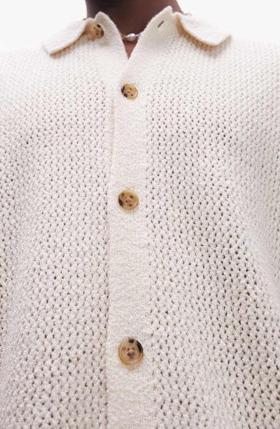 Shop Topman Textured Knit Short Sleeve Button-up Shirt In Ecru