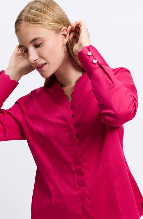 FOXCROFT FOXCROFT BRIDGET SCALLOPED MATTE SATEEN BUTTON-UP SHIRT