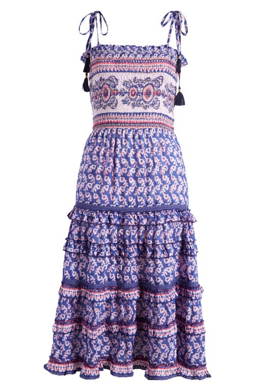 Shop Alicia Bell Liberty Floral Tiered Cotton & Silk Sundress In Navy