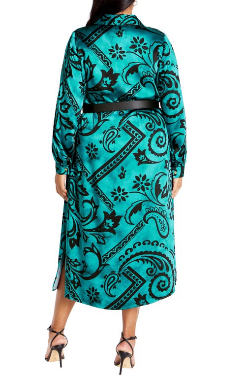 Shop City Chic Sienna Paisley Print Long Sleeve Shirtdress In Peacock Paisley