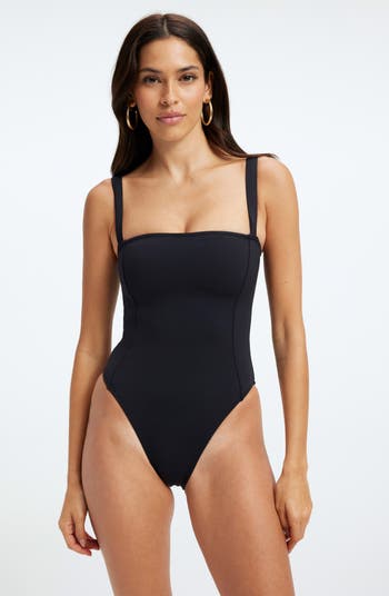 Lace-up detail swimsuit in black - Saint Laurent