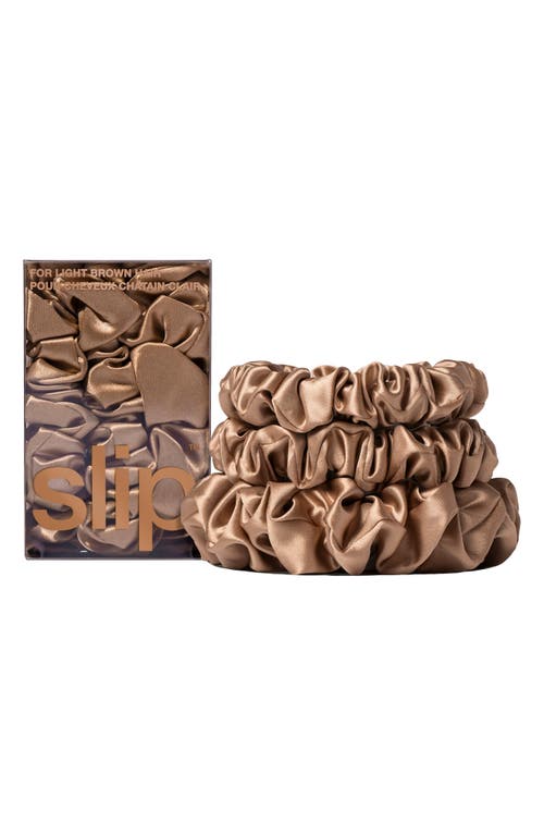 Slip 3-pack Large & Small Silk Scrunchie Set In Light Brown