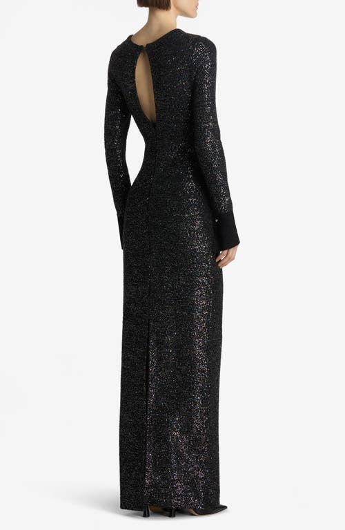 Shop St John St. John Collection Iridescent Sequin Long Sleeve Knit Gown In Black Multi