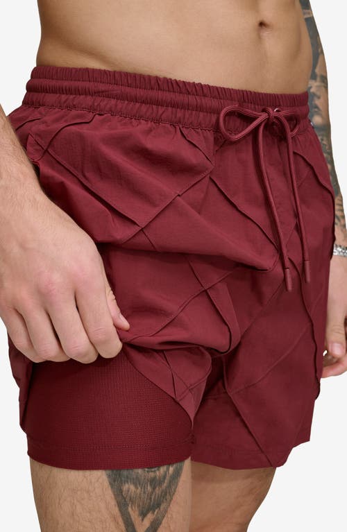 Shop Dkny Diamond Pintuck Swim Trunks In Burgandy