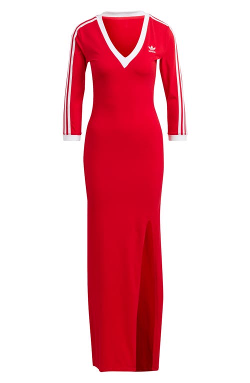 Adidas Originals Three Stripes Red Maxi Dress In Better Scarlet