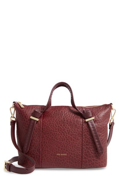 Ted Baker Small Olmia Knotted Handle Leather Tote In Oxblood
