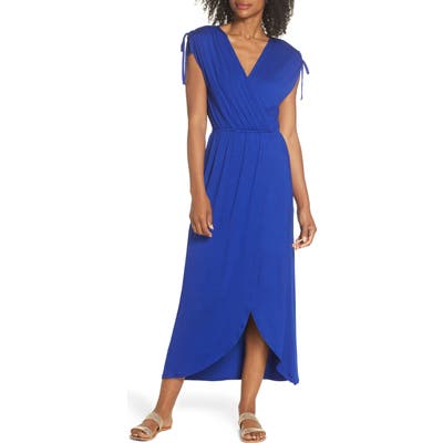 Fraiche By J Tie Shoulder Faux Wrap Maxi Dress, Blue