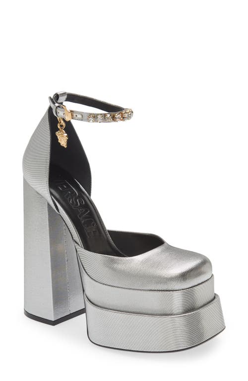 Versace Medusa Platform Sandal in Grey-Versace Gold