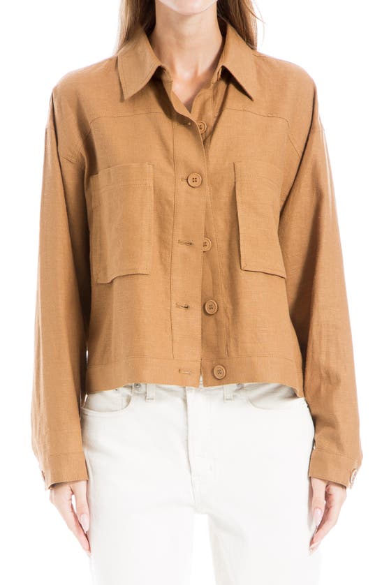 Max Studio Boxy Linen Blend Utility Jacket In Toast