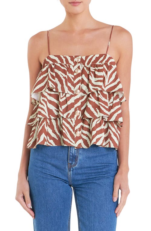 Shop English Factory Zebra Print Tiered Button-up Camisole In Brown Multi