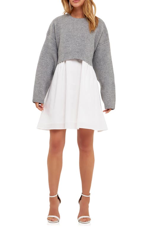 Shop English Factory Sweater With Poplin Minidress In Heather Grey/white