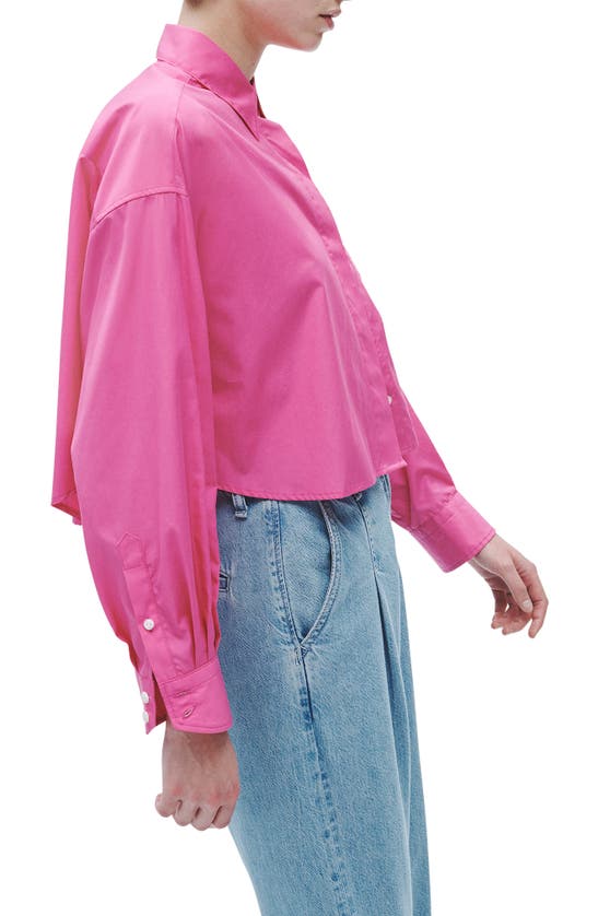Shop Rag & Bone Beatrice Cotton Poplin Crop Button-up Shirt In Bright Pink