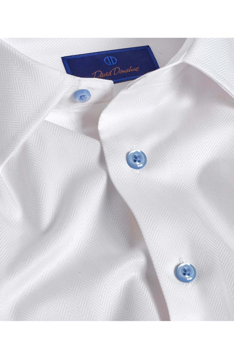 David Donahue Trim Fit Solid Cotton Herringbone Dress Shirt Nordstrom