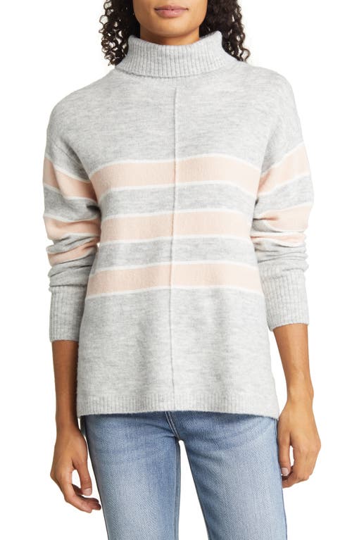 caslon(r) Turtleneck Sweater in Grey Heather- Pink Stripe