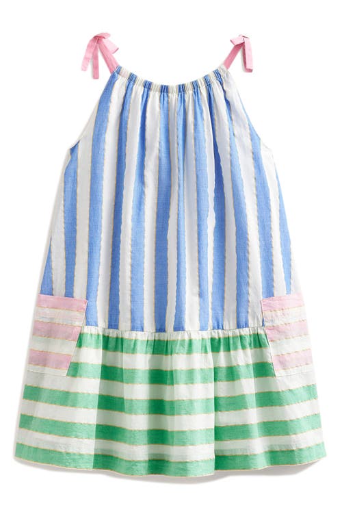 Mini Boden Kids' Stripe Colorblock Tie Shoulder Sundress Blue Lurex at Nordstrom,