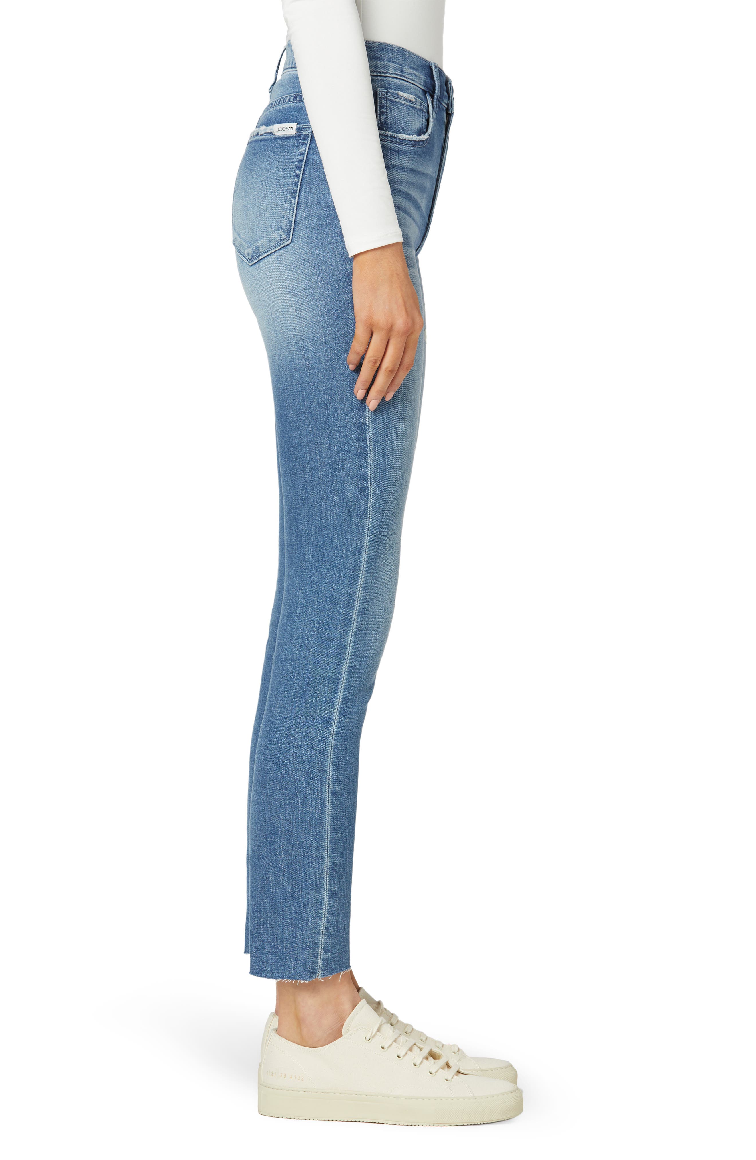High Rise Straight Ankle Raw Hem Jeans 