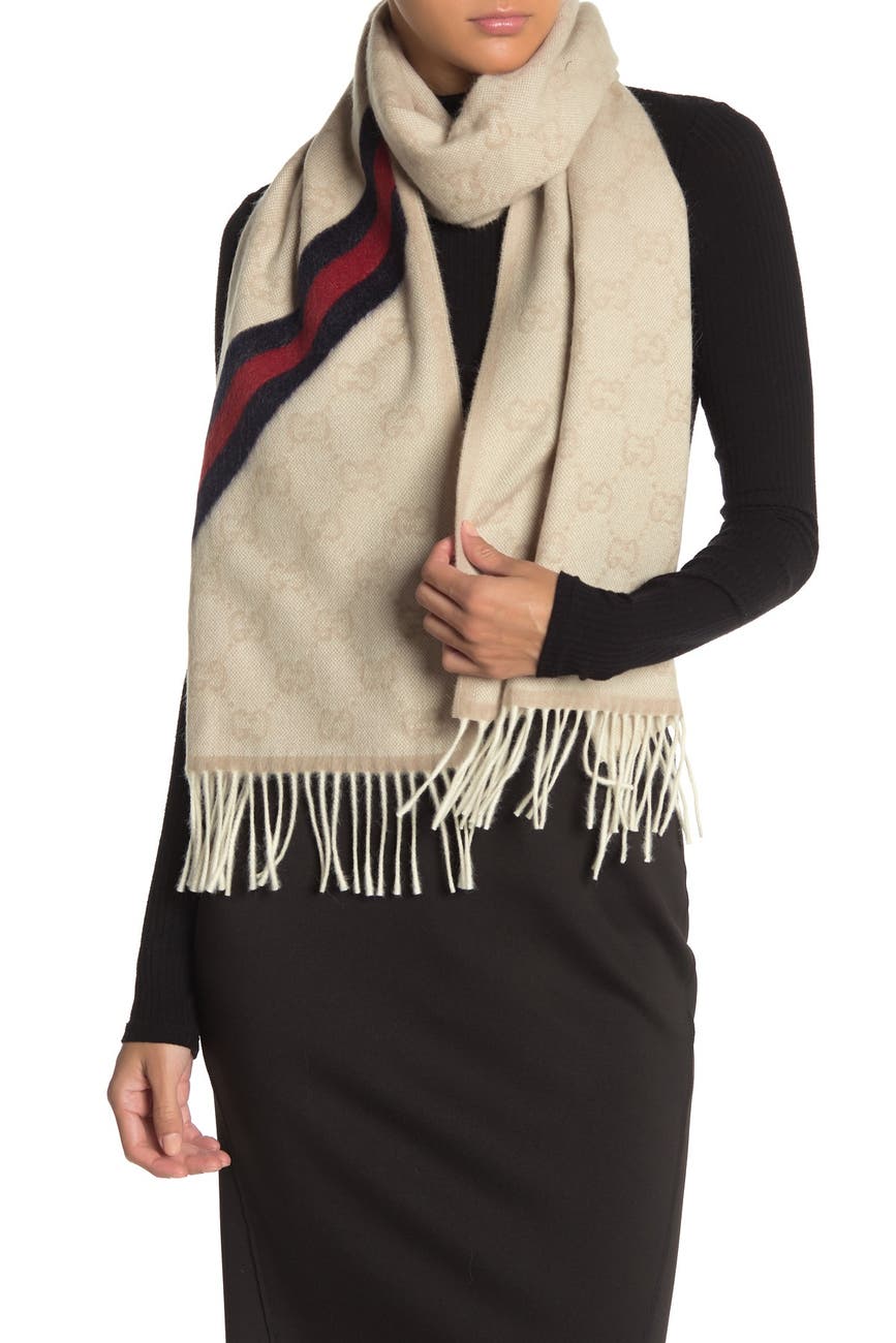 GUCCI Fringe Logo Wool Blend Scarf Nordstrom Rack