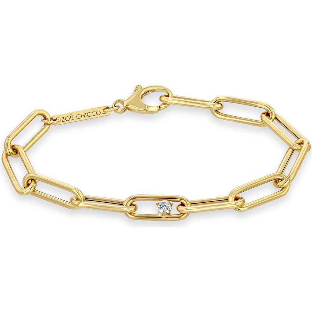 Zoë Chicco Large Paperclip Chain Bracelet With Prong Diamond In Yellow Gold