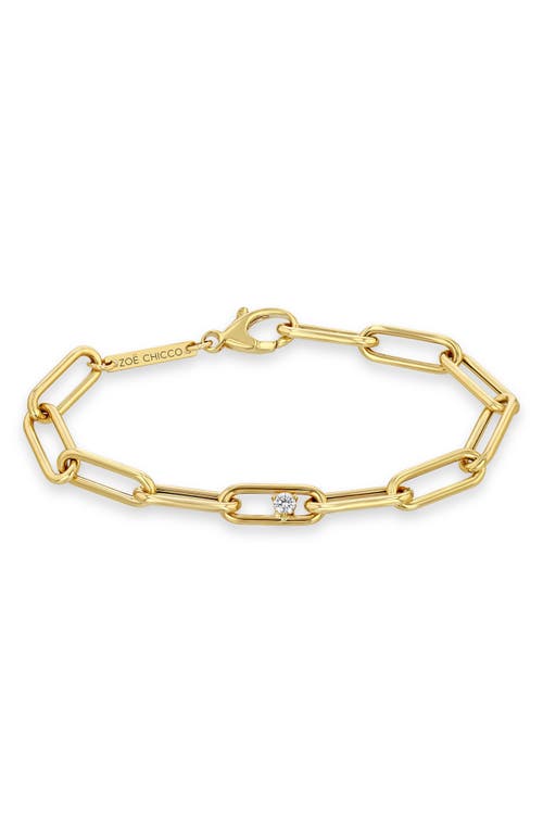 Zoë Chicco Large Paperclip Chain Bracelet with Prong Diamond in 14K Yellow Gold at Nordstrom, Size 6.5