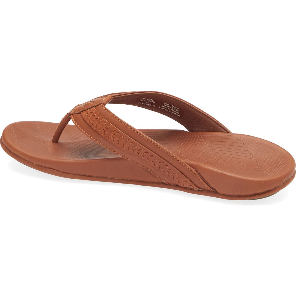 Olukai Aho Leather Flip Flop In Red
