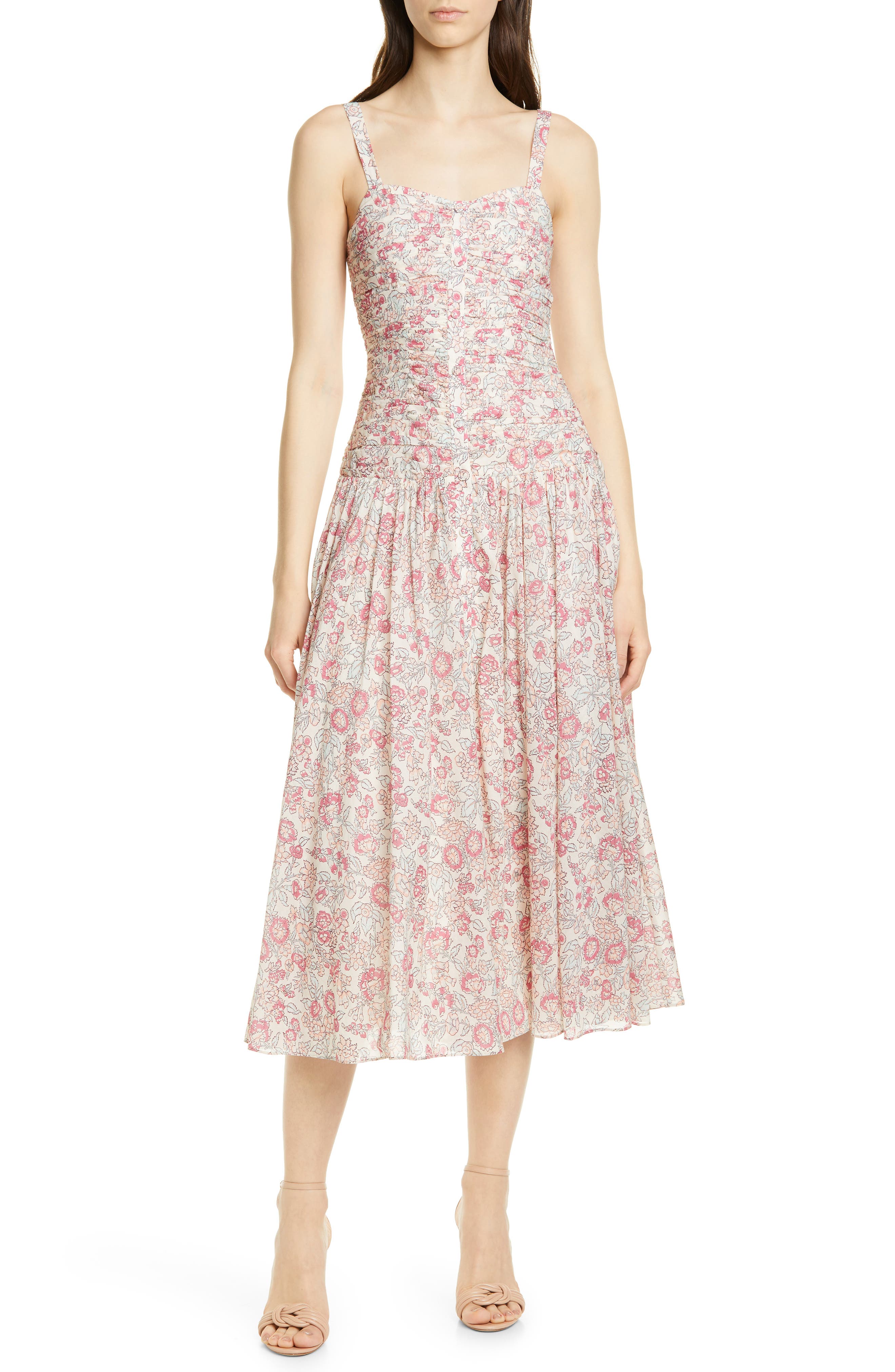 La Vie Rebecca Taylor Falaise Ruched Bodice Sleeveless Cotton Dress, Pink
