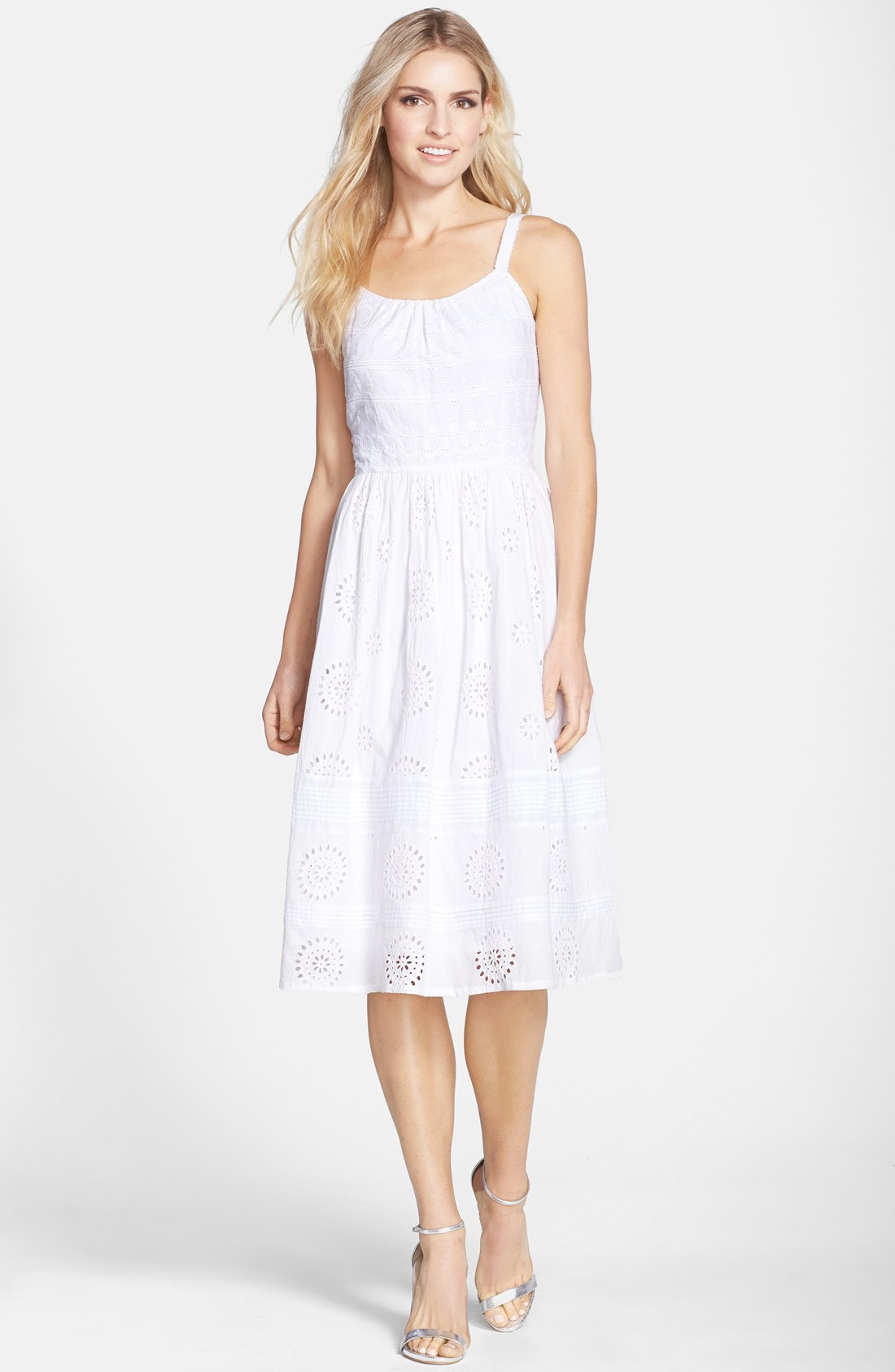 Adrianna Papell Eyelet Cotton Fit & Flare Midi Dress | Nordstrom