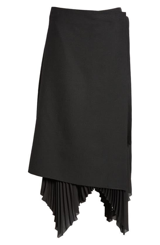 Shop Jason Wu Collection Mixed Media Pleated Asymmetric Wrap Skirt In Black