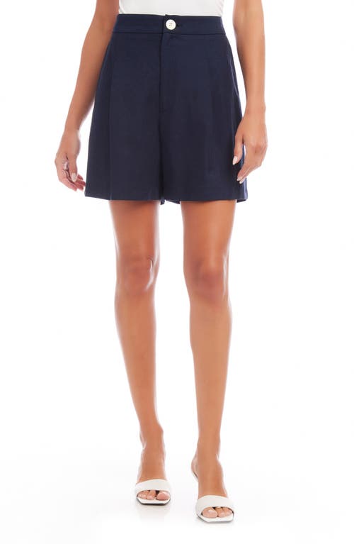 Pleated High Waist Shorts in Navy