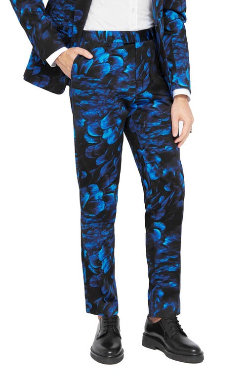 Shop Twisted Tailor Heron Skinny Fit Blue Floral Stretch Cotton Trousers