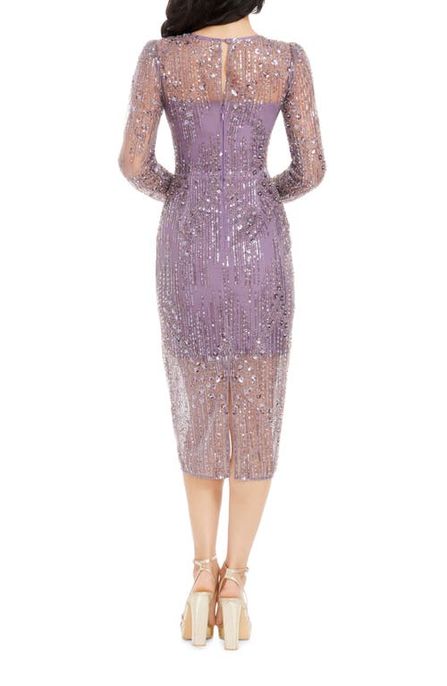 DRESS THE POPULATION DRESS THE POPULATION SOPHIA BEAD & SEQUIN LONG SLEEVE COCKTAIL MIDI DRESS