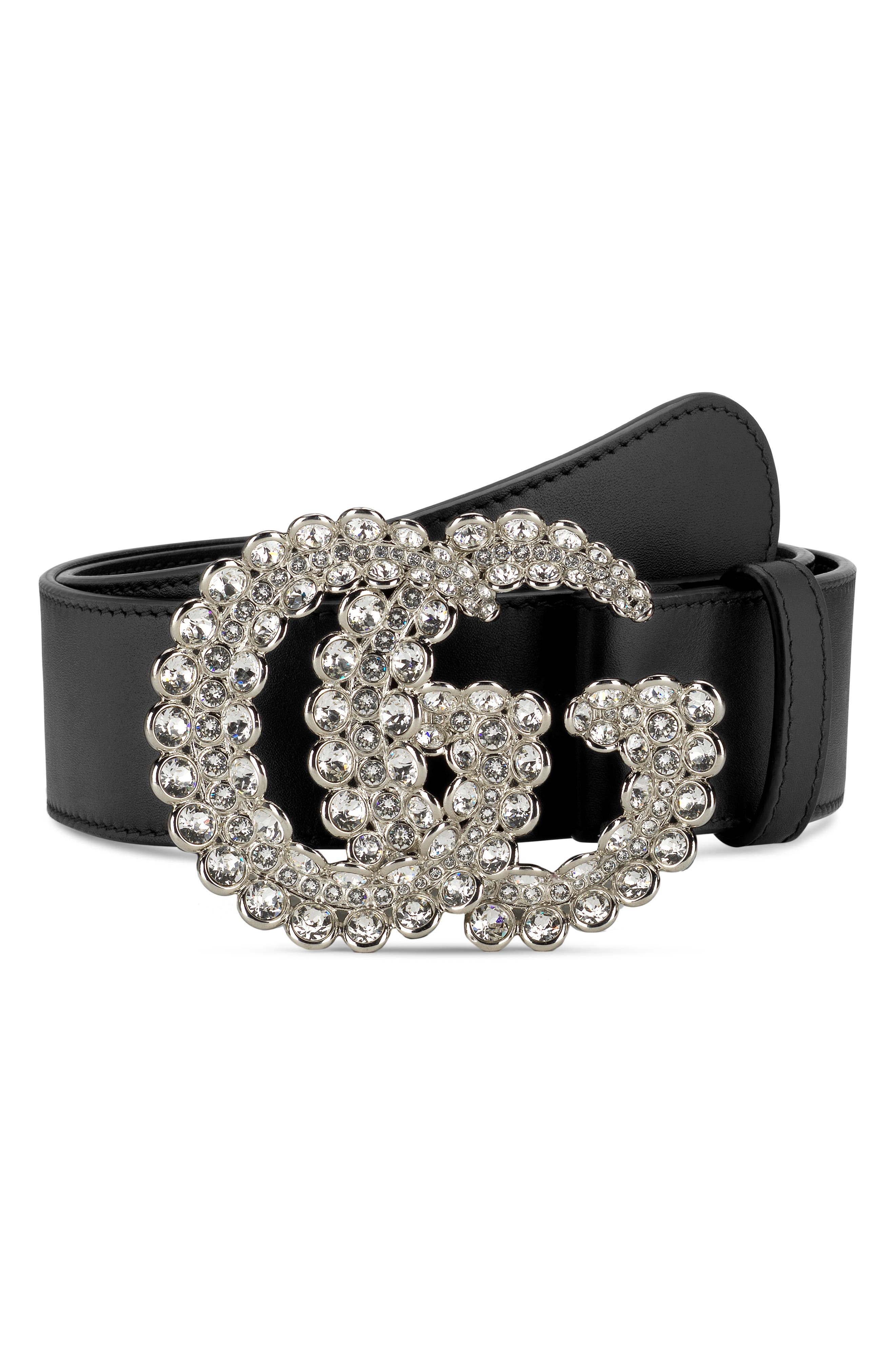 Gucci GG Crystal Buckle Leather Belt 