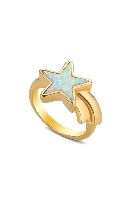 July Child Shooting Star Ring In Star Shaped Gold/white Opal