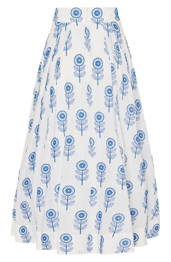 Shop Milly Poppy Floral Embroidered Cotton Skirt In White/ Blue