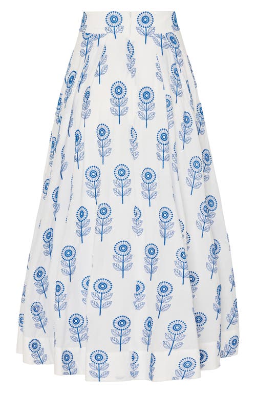 Shop Milly Poppy Floral Embroidered Cotton Skirt In White/blue