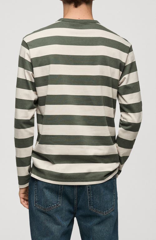 Shop Mango Stripe Long Sleeve Cotton T-shirt In Forest Green