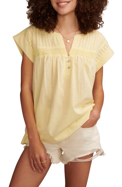 Lucky Brand Modern Smocked Cotton Popover Top in Pale Lime Yellow at Nordstrom, Size Small